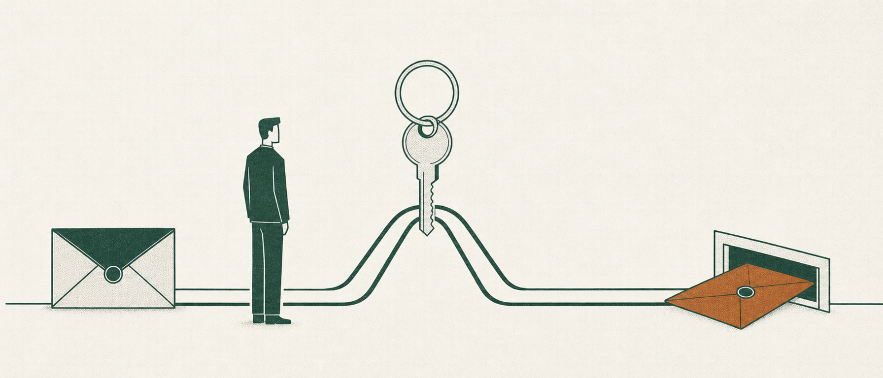 Editorial illustration of a vacate key ring above two diverging deposit deadline paths, one ending in a return envelope and the other in a certified-mail envelope.