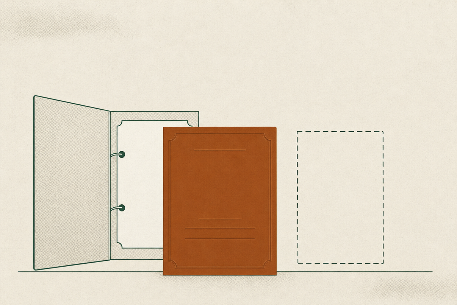A complaint sheet and receipt binder sit beside a dashed summons sheet marking a separate court stage.